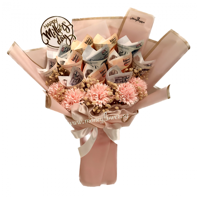 Pink mother days theme money flower bouquet